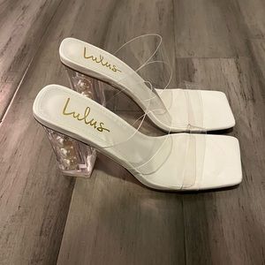 lulus Azaleana White Clear Vinyl Pearl High Heel Sandal
